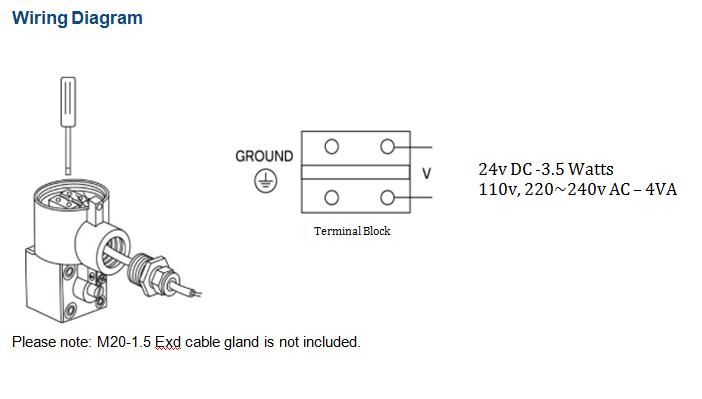 Wiring Diagram - GO Namur Double Solenoid Valve 1/4" EXD 316 Stainless 5 Way 2 Position In Line ALV620P2